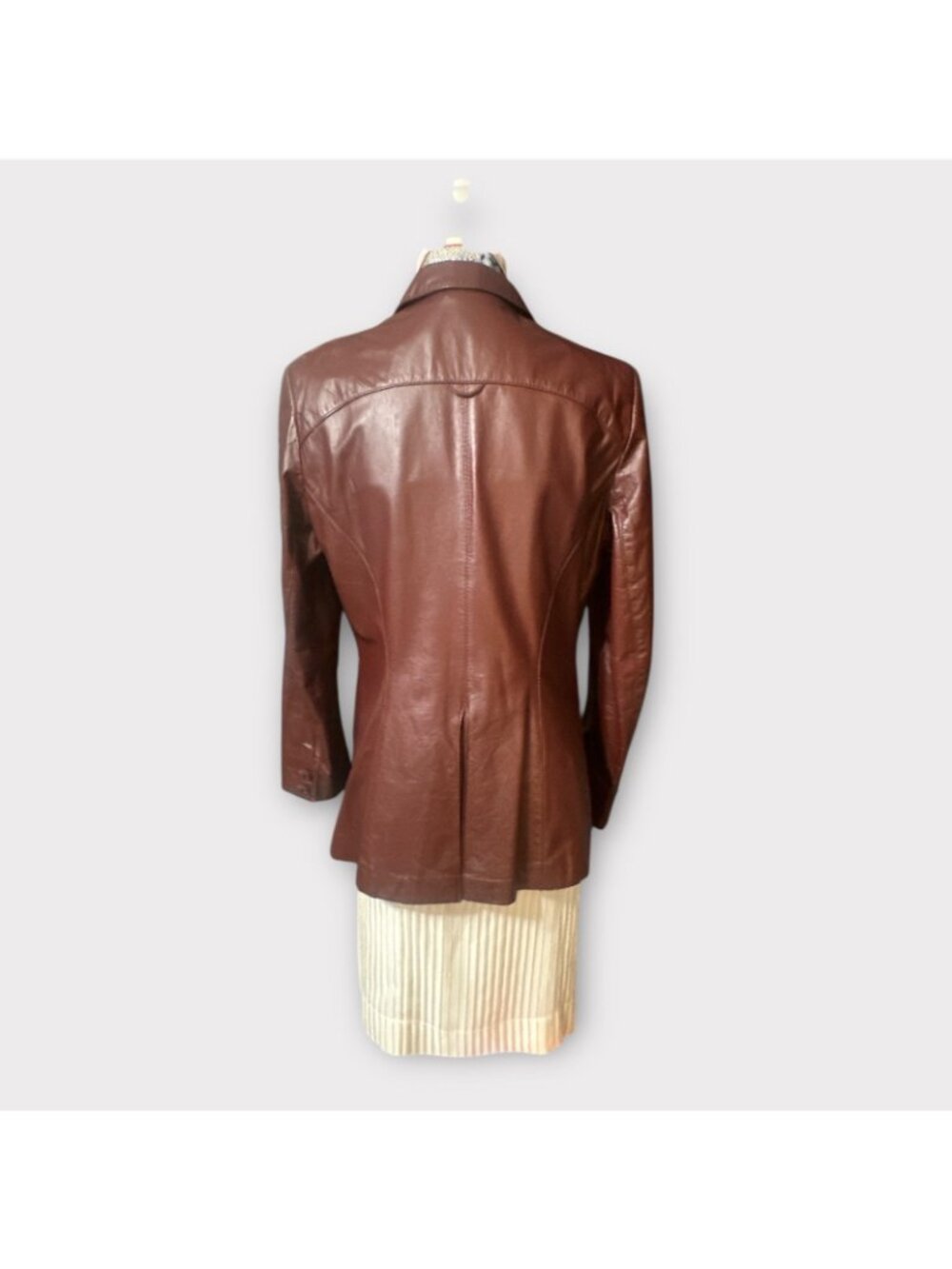 VTG Etienne Aigner Blazer Women M-L Oxblood Leather Notch Collar Jacket 1980s - Picture 3 of 12
